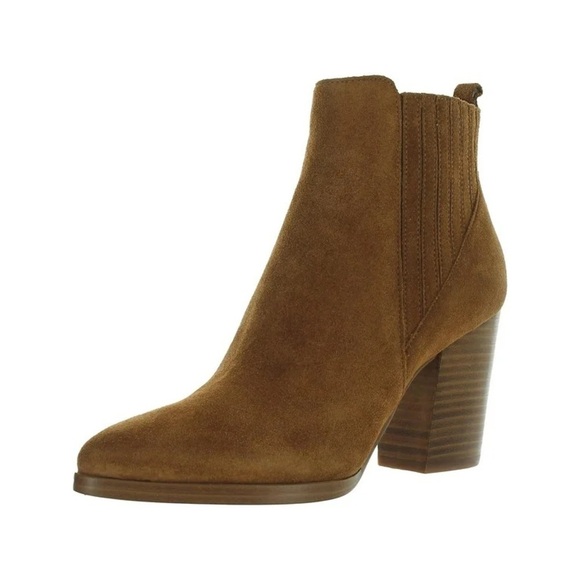 Marc Fisher Women’s Boot Size 9.5 Camel Tan Suede Block Heel Pull On Bootie - Picture 1 of 9